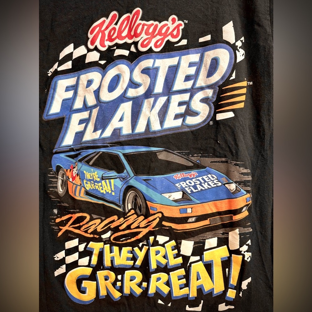 Kellogg’s Frosted Flakes Racing Car Black Retro Graphic Print T - Picture 4 of 7